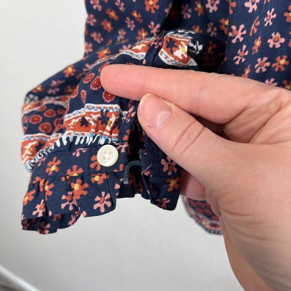 Trovata Bird Of Paradis Blue & Pink Floral Print Long Sleeve Silk Blouse Size M - Picture 6 of 10